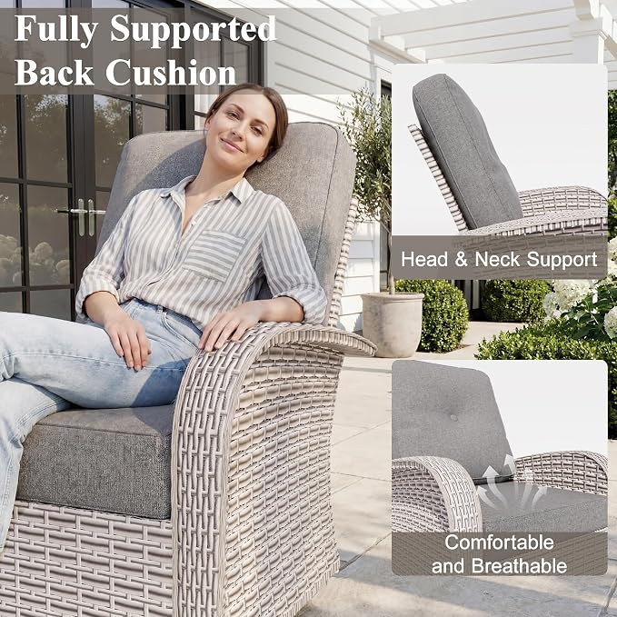 Patio Wicker Chairs Swivel Rocker, Outdoor Swivel Glider Rocker Chairs with Rattan Side Table, All Weather Conversation Set for Porch Poolside Balcony,Gray