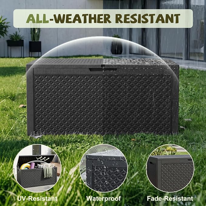 150 Gallon Outdoor Storage Box, Large Resin Deck Box Waterproof, Lockable Toy Storage Container, Storage Bins with Lids for Patio furniture, Garden Tool Box, Black
