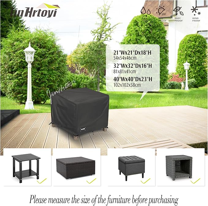JinHrtoyi Patio Square Table Cover,32Wx32Dx16H Inches 100% Waterproof Heavy Duty Outdoor Coffee Table Cover,Black Minimalism Style Outdoor Furniture Covers
