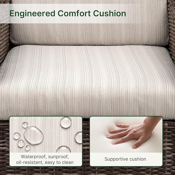Wicker Patio Conversation Set, Outdoor Patio Furniture Set with Deep Seating, Wide Armrests & Thick Cushions, All-Weather Outdoor Furniture Set for Patio, Porch, Deck & Backyard