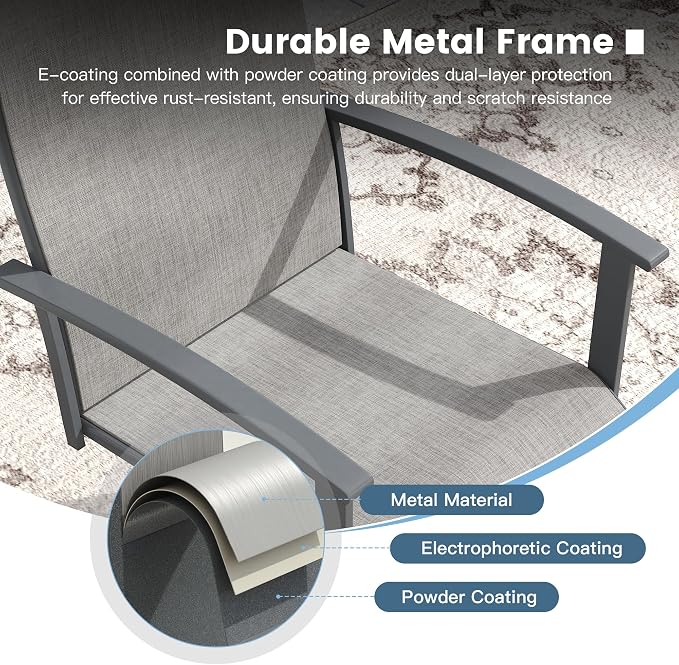 DIFY 5 Pieces Outdoor Dining Set, Metal Patio Table and Chairs Set for 4 with Umbrella Hole, 40.2" Square Outdoor Table and Textilene Swivel Patio Chairs for Garden, Backyard, Poolside, Grey