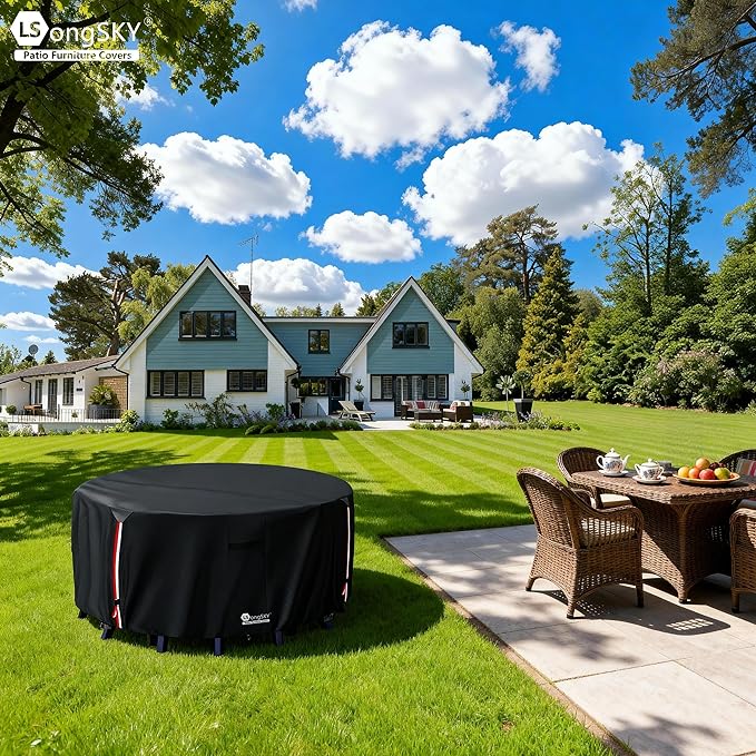 48 inch Round Patio Table Cover,600D Heavy Duty Outdoor Furniture Covers Waterproof,Round Patio Table for Patio Furniture Covers,48" Dia x 28" H Black
