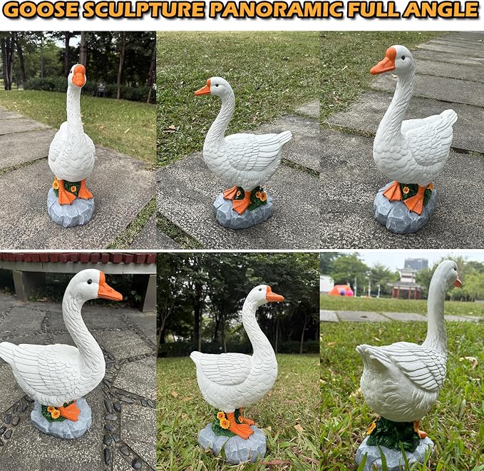 Porch Goose Statue Large White Porch Goose Big Resin Garden Lawn Yard 20 inches High Figurine Duck Decorative Figurine for Patio, Entryway Accent Indoor Outdoor Garden Gift