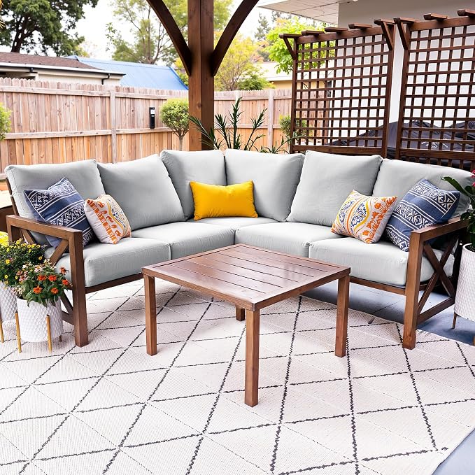 NATURAL EXPRESSIONS 6 Pieces Patio Furniture Sets,Sunbrella Outdoor Furniture Sets Patio L Shape Sectional Couch Sofa Patio Conversation Sets with 6.5" Grey Cushions,Hand-Paint Fauxwood Metal Frame