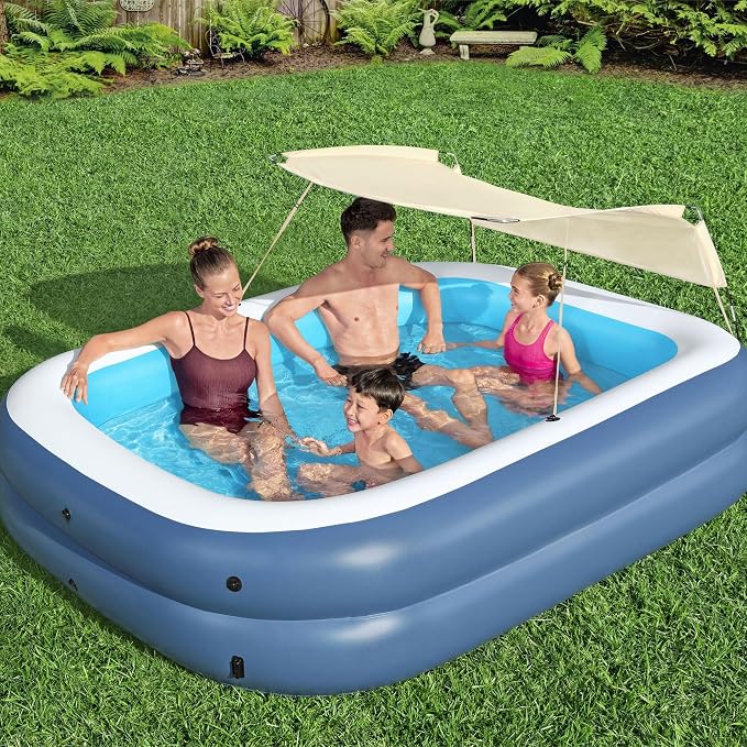 H2OGO! 8 Foot 4 Inch x 70 Inch Summer Bliss Shaded Inflatable Family Pool for Kids Ages 6 Above