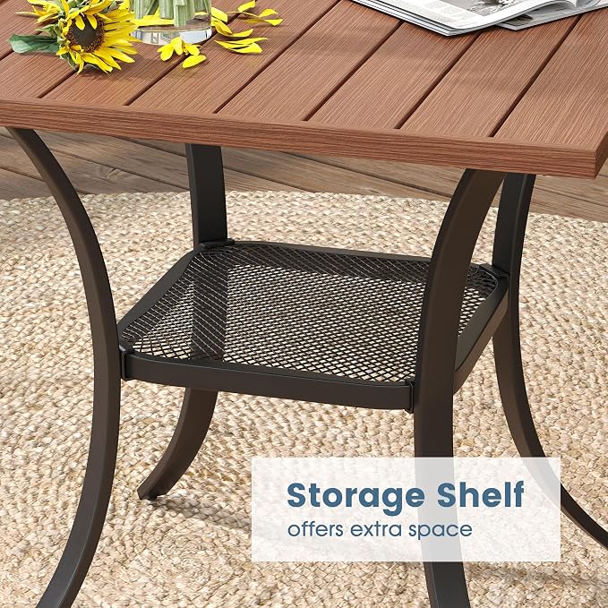 DIFY 3 Piece Outdoor Dining Set for 2, Patio Furniture Set with Padded Textilene Swivel Patio Chairs and 27.6" Small Square Metal Dining Table, Brown Fabric & Walnut Tabletop