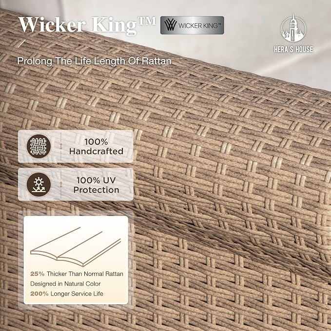 HERA'S HOUSE Patio Furniture Set, 4 x Cushioned Chairs, 3-Seat Sofa with Wood Grain Coffee Table, 5 Seats Luxury Windsor Style All Weahter Outdoor Sofa Conversation Set for Deck Lawn Backyard