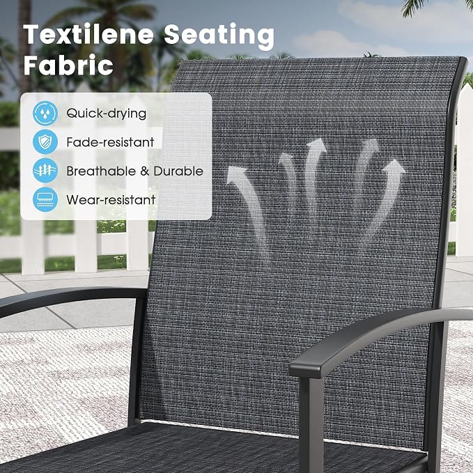 7 Pieces Outdoor Patio Dining Table Set, 53" All Weather Round Metal Table with Umbrella Hole and 6 High Back Textilene Swivel Chairs for Garden, Lawn, Poolside, Black