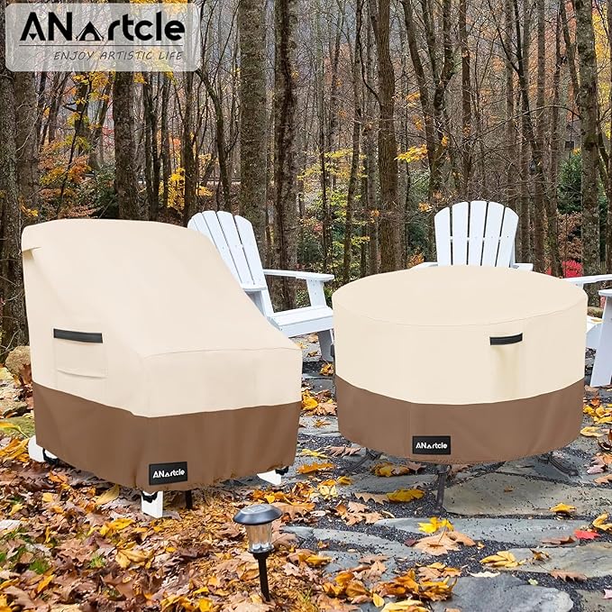 ANartcle Round Patio Table Covers 36inch,100% Waterproof 600D Heavy Duty PatioTable Cover,Round Patio Table Covers for Outdoor Furniture,36"DIA x 23"H,Beige&brown.
