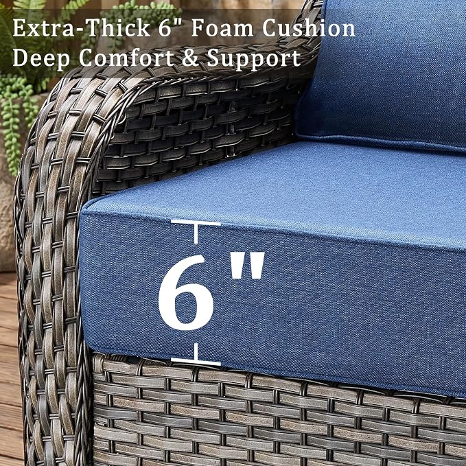 Luxury 6" Thick Cushion 11 Pieces Wicker Patio Furniture Set with High Back Swivel Rocker Chairs of 4, Outdoor Conversation Set with Patio Couch for Deck Porch Yard and Poolside