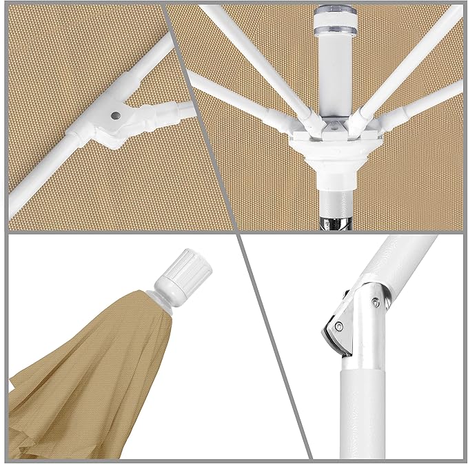 California Umbrella 11' Round Crank Lift, Collar Tilt, Aluminum Pole, Fiberglass Rib Patio Umbrella, White Finish