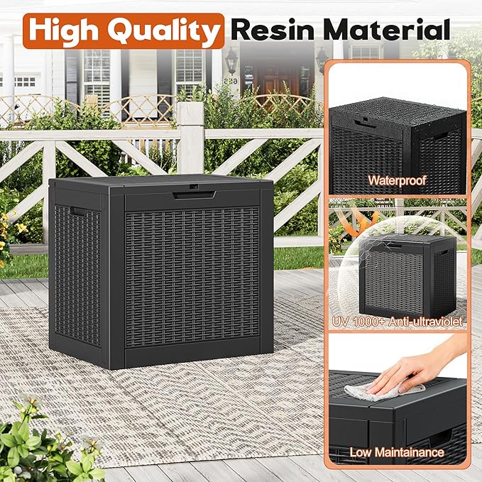 Outdoor Storage Box, Resin Deck Boxes Indoor and outdoor, Waterproof Storage Box Lockable Lid (Black, 35 Gallon-2 Pack)
