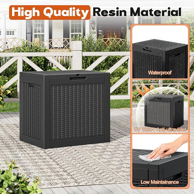 Outdoor Storage Box, Resin Deck Boxes Indoor and outdoor, Waterproof Storage Box Lockable Lid (Black,35 Gallon-2Pack)
