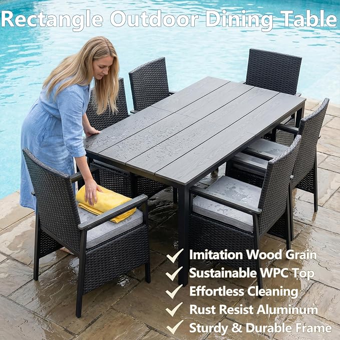 5 Piece Patio Dining Set, Outdoor Dining Table Set for 4, Aluminum Outdoor Dining Sets with Removable Cushions, Space Saving Rectangular Dining Table and Patio Chairs for Balcony/Deck, Black