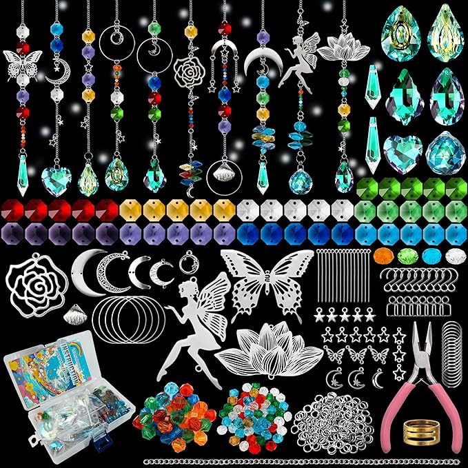 Sun Catcher Kit for Adults 440Pcs DIY Suncatcher Prism Crystal Hanging Deco | 10Sets DIY Suncatcher Kit, Arts and craft for adults, Prism Crystal, Window Hanging Decor Home, Gift for Mother Wife Daughter
