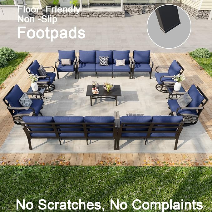 12-Piece Modern Patio Furniture Set, All Weather Metal Outdoor Conversation Sets with 5.1" Extra Thick Cushion for Backyard Garden Deck Porch Poolside, Blue