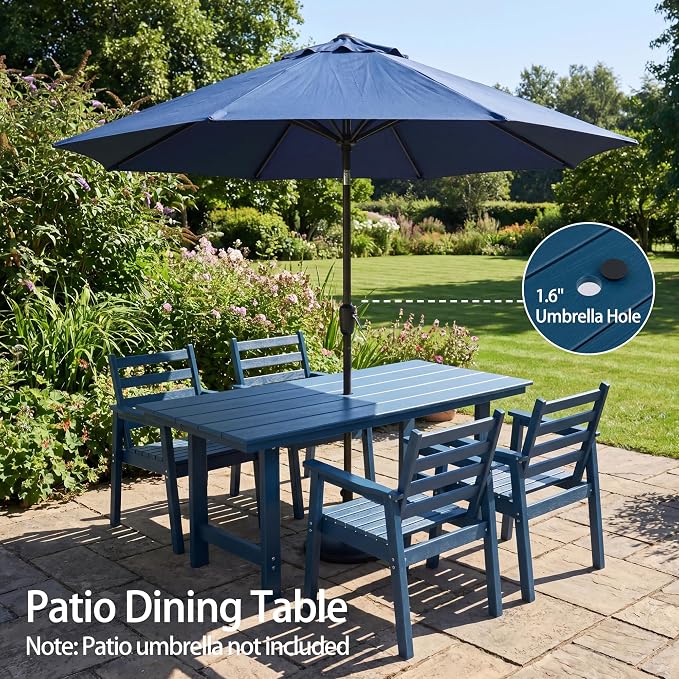 12-Piece Outdoor Dining Set, All-Weather HDPE Patio Furniture, Two 66.5" Slatted Table with 1.6" Umbrella Hole & 10 Ergonomic Armchairs, Heavy Duty 350lbs Capacity, UV Resistant, Blue