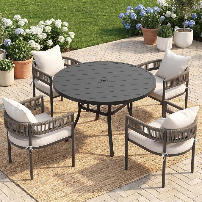 VICLLAX Patio Dining Set for 4-40.6" Round Table & Cushioned Seats, Black