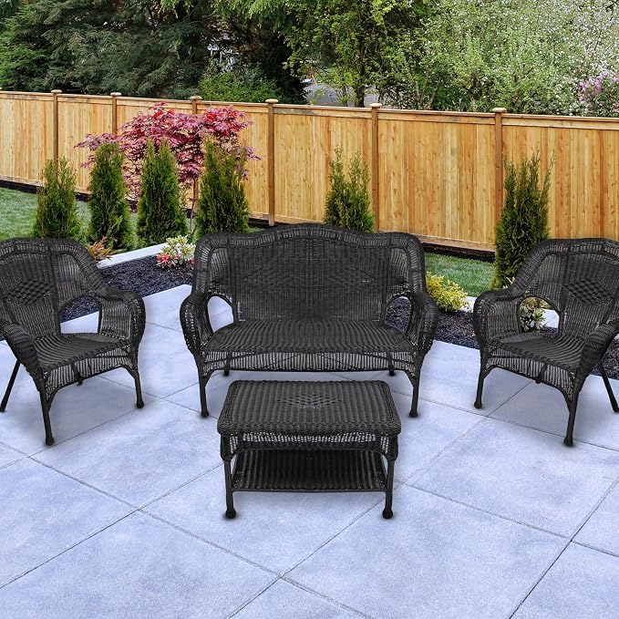 Northlight Wicker Outdoor Patio Conversation Set - Black - 4pc