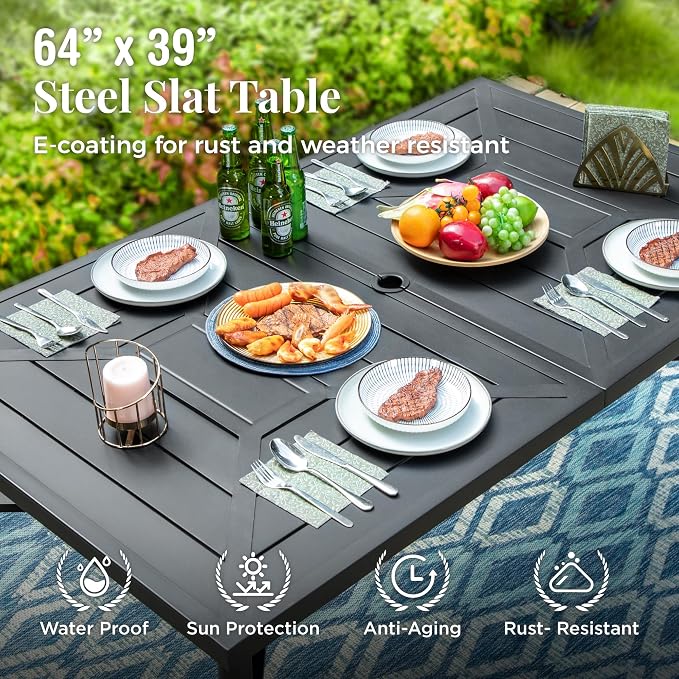 MIXPATIO Patio Dining Set for 6, Outdoor Metal Table and Swivel Chairs Set, 7 Piece Patio Furniture Set with Umbrella Hole for Backyard Deck