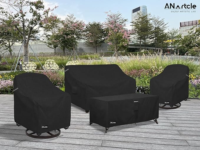 ANartcle Swivel Patio Chair Cover 4 Pack,600D Waterproof Heavy Duty Outdoor Chair Cover(30 W x 34 D x 36 H inches),Patio Furniture Covers,Outdoor Furniture Covers Waterproof,Black