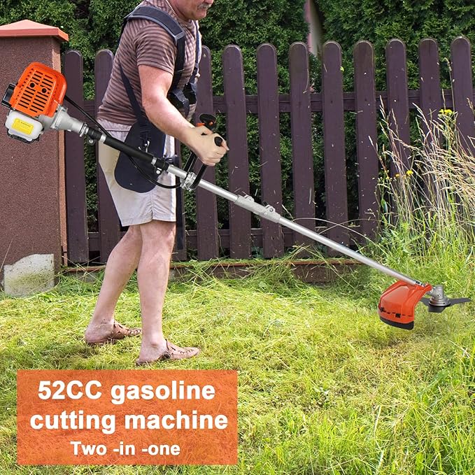 Gas Weed Wacker 52cc 2 Stroke Oil 2 in 1 Multifunctional Weed Eater, Gas Powered Cordless Trimmer Hedge Pruner Brush Cutter 10 Inch 8500Rpm for Shrubs and Weeds