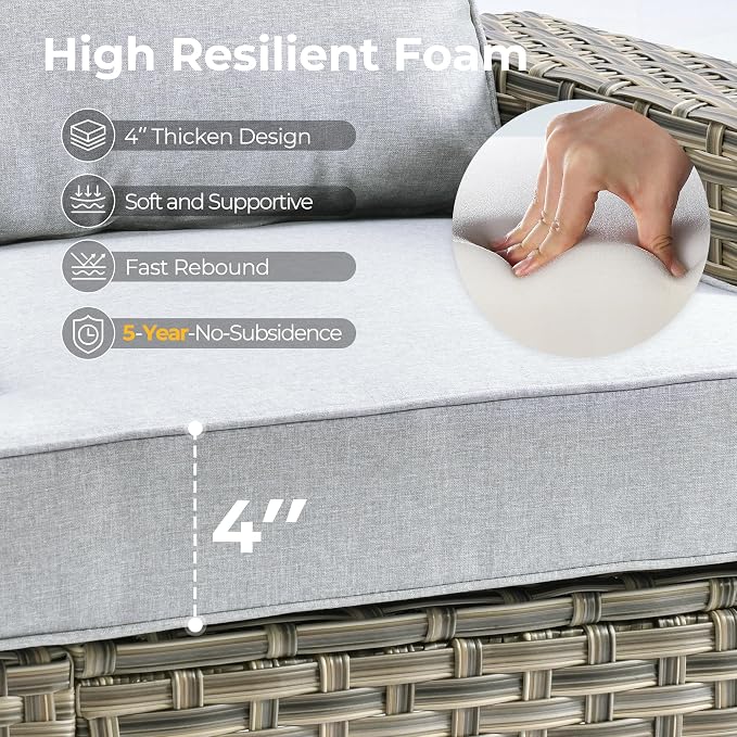 HOOOWOOO Outdoor Sectional Patio Furniture Set,9 Pieces Wicker Conversation Sets L Shaped Couch,Extra Deep Out Door Sofa Outside Furniture with Rocking Chairs,Light Gray