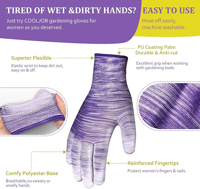 6 Pairs Gardening Gloves for Women - Breathable Rubber Coated Garden Gloves, Multi-purposes Gardening Gloves
