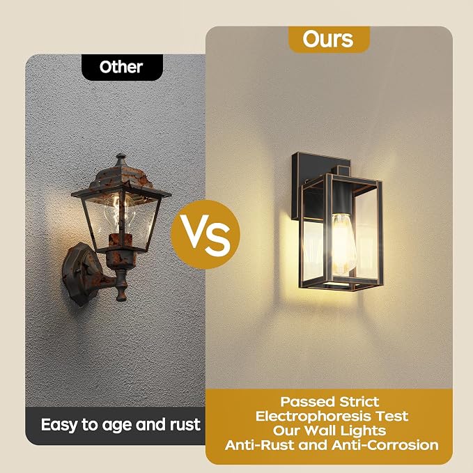 Outdoor Front Porch Light Wall Mount, Exterior lighting fixtures for House | Waterproof, Anti-Rust Metal Frame, Tempered Glass, E26 Base, Easy Install, Wall Sconce for Patio, Garage, Entryway, Doorway
