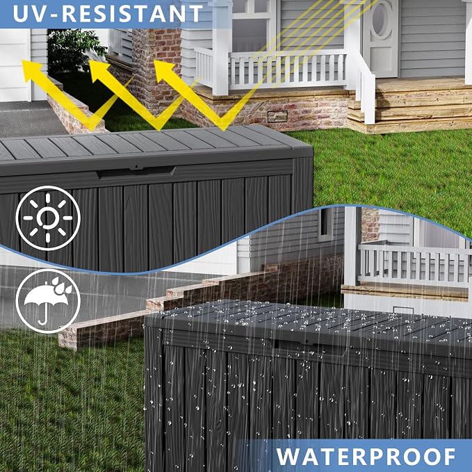 85 Gallon Resin Deck Box, Outdoor Waterproof Storage Containers, Lockable Patio Storage Box For Furniture, Gardening Storage With Lids (Black)