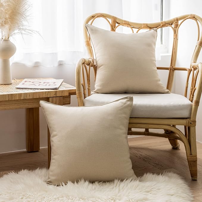 Home Brilliant Linen Pillow Covers Waterproof Outdoor Pillows for Patio Pillow Covers for Couch, 18 inch, 45 cm, 4 Pcs, Light Linen