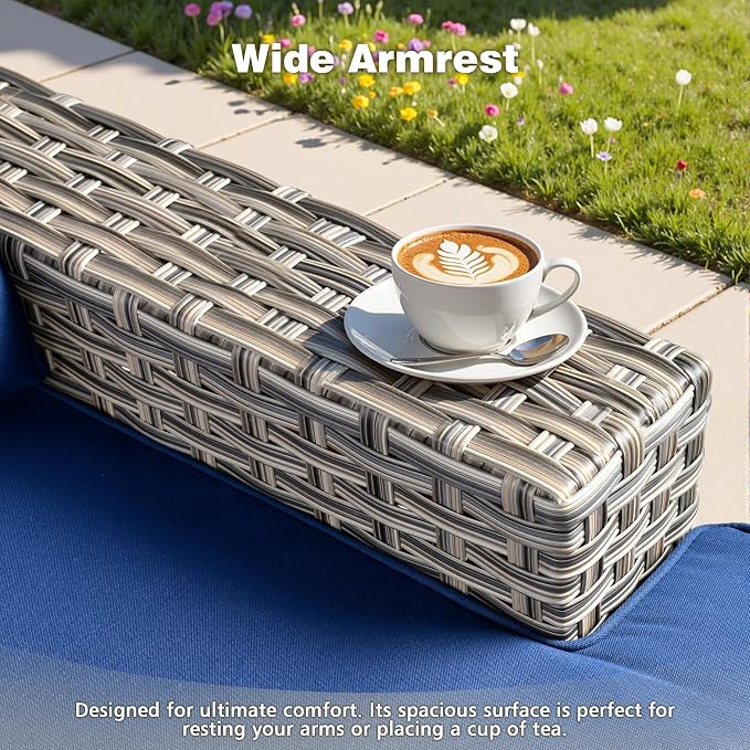 CAODOC 15-Piece Outdoor Sectional Sofa Set with 54" Fire Pit – L-Shaped Wicker Patio Furniture, Deep Seating & Swivel Rockers, Blue