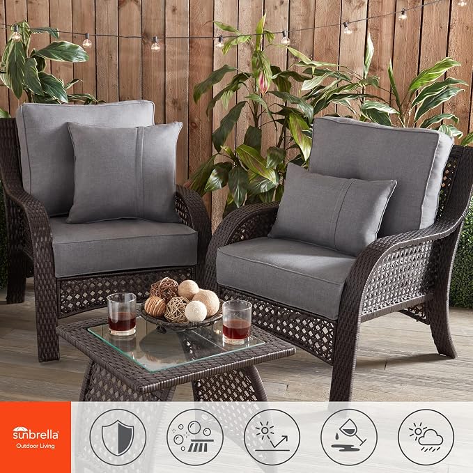 Greendale Home Fashions Sunbrella 20'' Square Outdoor Throw Pillow with Removable Cover (Set of 2), Cast Slate