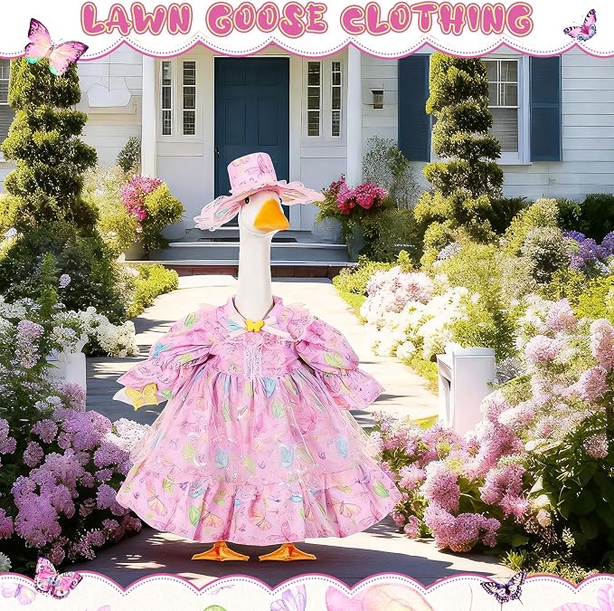 FuWeave Summer Goose Outfit Fancy Dress Butterfly Porch Goose Clothes for 23" Large Statue Outdoor Patio Yard Lawn Art Decoration
