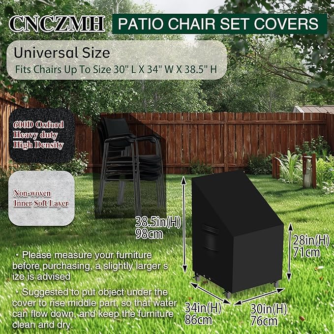 Heavy Duty Patio Chair Covers Waterproof Outdoor, 2 Pack 600D Patio Furniture Covers for Outdoor Rocking Swivel Adirondack Chairs, Lounge Deep Seat 30'' W x 34''D x 28''H/ 38.5''H Black