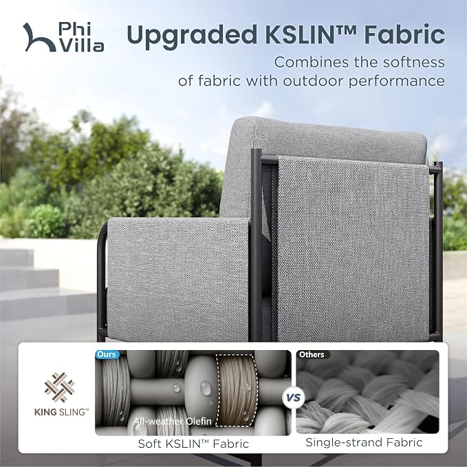 PHI VILLA Patio Furniture Set,Iron Metal Outdoor Furniture Set with Coffee Table, Thick Cushions and Fabric Covered Armrests, Deep Outdoor Sofa for Garden/Porch/Deck（Backyard ICON Collection）
