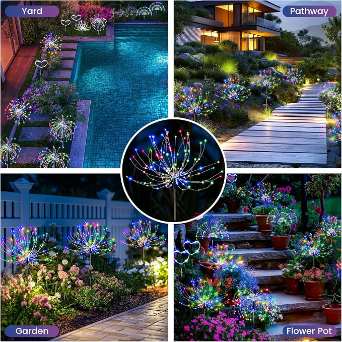 PEVOROS Solar Firework Fairy Garden Lights Outdoor, Colorful, 2 Pack | 120 LEDs, Waterproof, Fairy Garden Decor, Auto On/Off, Solar Powered, for Yard, Patio, Porch, Flower Pot, Pathway