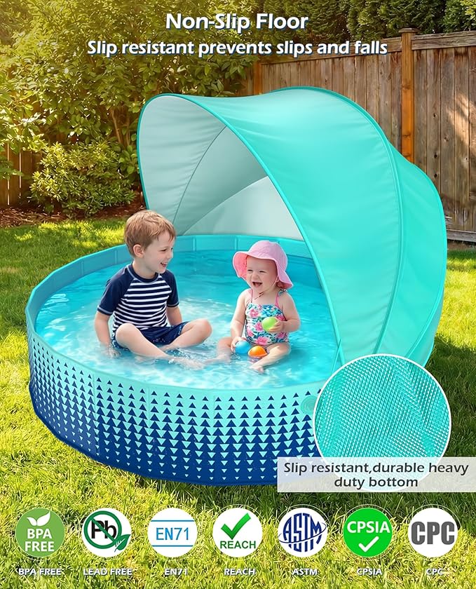 Jasonwell Kiddie Baby Pool with Canopy - Foldable Infant Toddler Kids Pool with Shade Baby Beach Essentials Tent Swimming Wading Pools for Toddlers 1-3 + Kids Dogs Ball Pit Backyard Water Play G, 48"