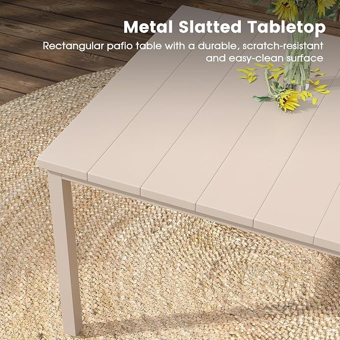 DIFY 7 Pieces Outdoor Patio Dining Set for 6, Swivel Dining Chairs with Sandshell Textilene and 63" Sandshell Rectangle Metal Dining Table, Outdoor Table and Chairs for Lawn Garden Backyard Deck