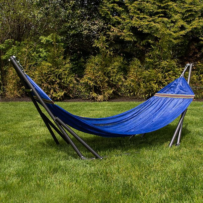 Best Home Fashion Portable Hammock with Collapsible Steel Stand, 600 lbs Capacity, No Tools Assembly, Carrying Bag Included, Perfect for Indoor Outdoor Backyard Patio Camping Beach, 2 Person, Navy