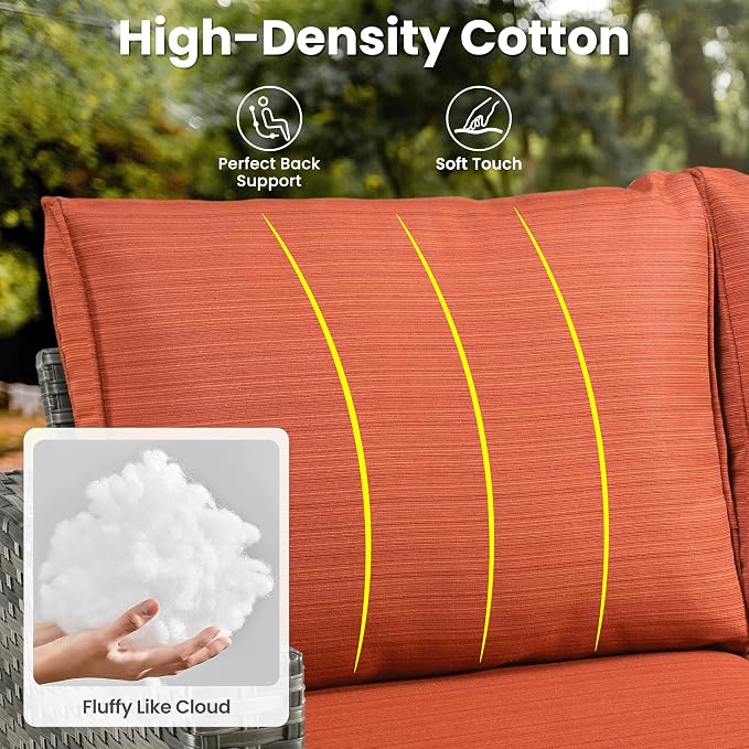 ovios 3 Pieces Patio Furniture Set Outdoor Sofa with Ottomans, Wicker Rattan Couch with Footrests Comfy Cushions, All Weather Sofas Couches for Porch Backyard Garden, Orange Red