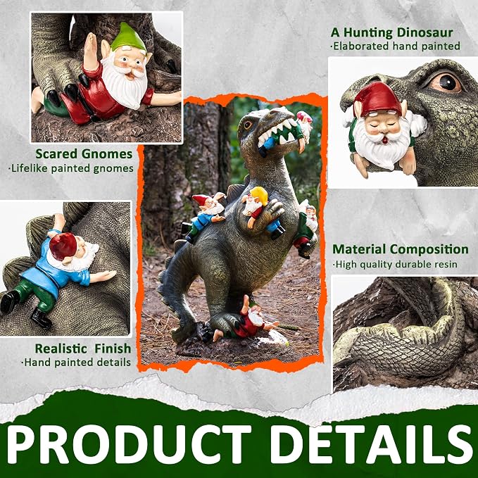 SOWSUN Dinosaur Gnomes Garden Statues Garden Decor Yard Decorations Outdoor, Patio, Yard, Lawn Ornaments Unique Housewarming Gifts for Women, Mom for Mothers Day