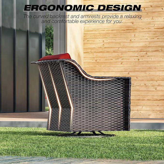 Joyside Wicker Patio Furniture Sets, 6 Pieces Upgraded Large Size Outdoor Furniture with Swivel Rocking Patio Chairs, Two 3-Seat Sofa, Outdoor Ottoman, Thick Cushions, Wide Armrest, Red