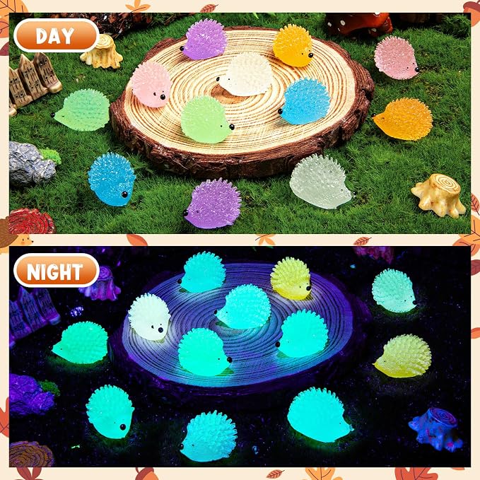 60PCS Luminous Mini Resin Hedgehogs Tiny Resin Hedgehogs for Dollhous | Cute Miniature Hedgehog Figures Glow in The Dark, Micro Landscape DIY Home Outdoor Decor