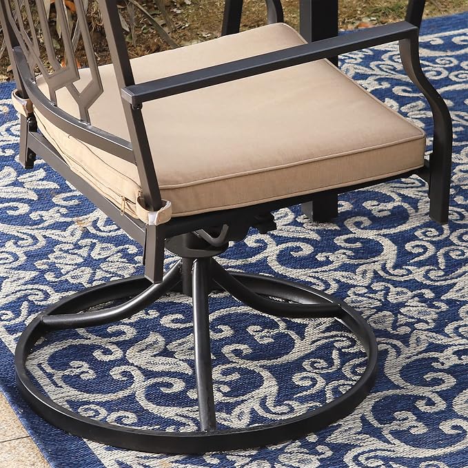SUNSHINE VALLEY Patio Dining Set,Wood-Like Metal Table w/Umbrella Hole | 60x36 Table&6 Pcs Rust-Proof Stackable Chairs, Outdoor Table and Chairs Set for Backyard Garden Deck