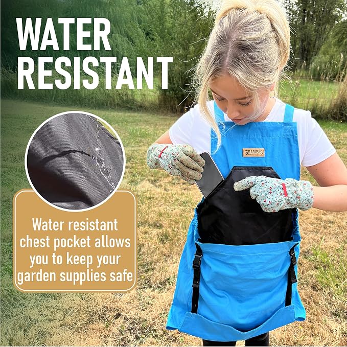 Grampa's Gardening Apron Cross Back Garden Apron with Large Pockets | Adjustable Straps • Harvest Apron • Hands-Free Gardening • Carries Vegetables, Flowers & Yard Debris • Heavy-Duty Canvas