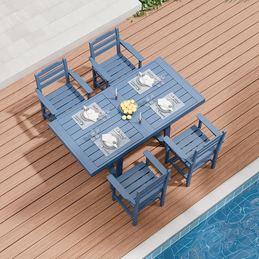 K Knowbody 5-Piece Outdoor Patio Dining Table and Chairs Set, Seats 4 | Steel-Reinforced HDPE, 100 lb/sq ft Load Capacity, 2-Inch Umbrella-Ready Tables, All-Weather, Fade-Resistant, Navy Blue