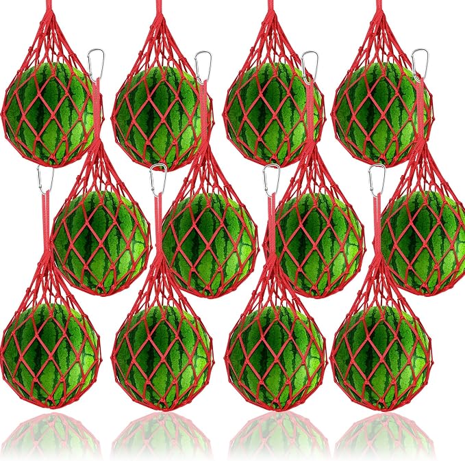 12 Pack Melon Hammocks Cradles, Melon Hammock Mesh Bags for Trellis, Heavy Duty Watermelon Nets with Hooks, Breathable, Durable & Easy - Install Fruit Support Net(Red)