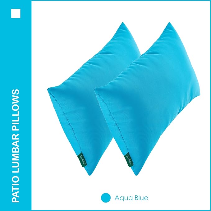 Indoor Outdoor Lumbar Pillows,Waterproof Outdoor Pillows Set of 2 for Patio Furniture,12×20 Inch,Aqua Blue