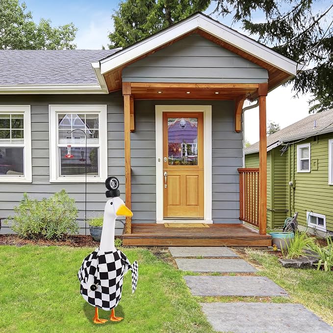 CAMDUCK Porch Goose Racing Outfits Race Car Driver Outfit Costume Racer Checkered Goose Clothes for Cement Lawn Geese